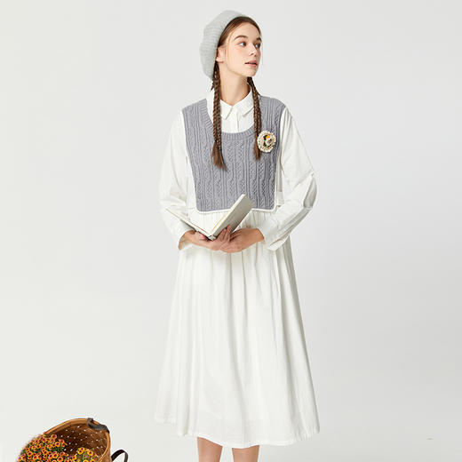 Famecoco范可儿毛衣拼接连衣裙假两件秋冬长袖衬衫裙原创小众设计 商品图0