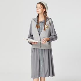 Famecoco范可儿公主领连衣裙马甲两件套春秋季品牌棉麻时尚套装女F225EA001