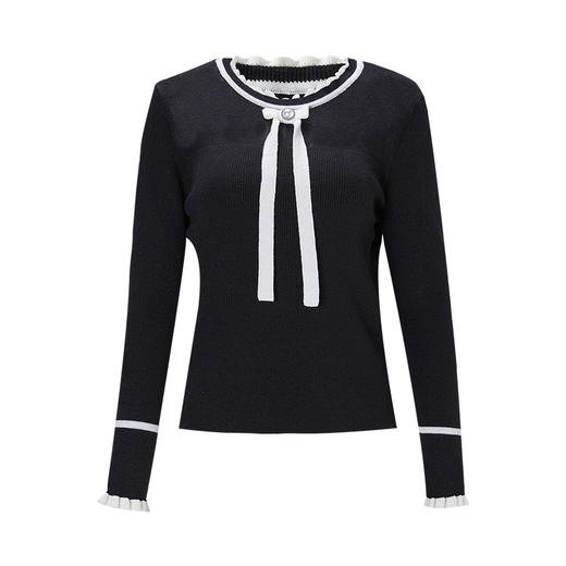 EITIE爱特爱EITIE爱特爱冬季新款款时尚百搭飘带圆领针织衫女上衣套头6801525 商品图11