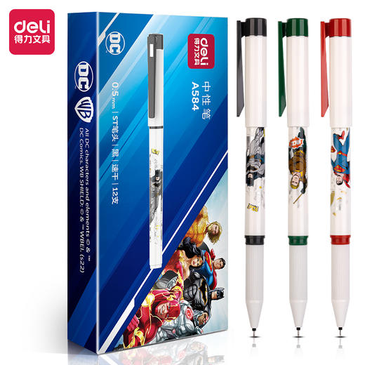 得力A584DC正义联盟速干拔帽学生中性笔0.5mmST笔头 商品图0