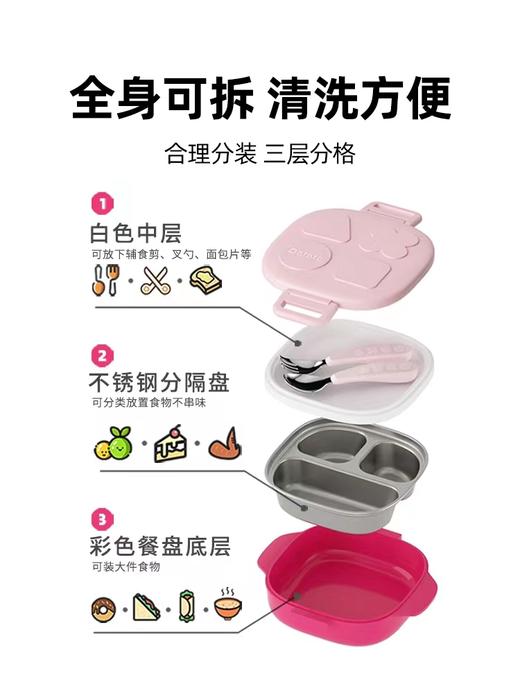 350ml | Octoto奥克兔兔分隔餐盒 儿童餐具套装分格饭盒+叉勺套装 宝宝餐盘保温不锈钢外出便携 350ml 商品图5