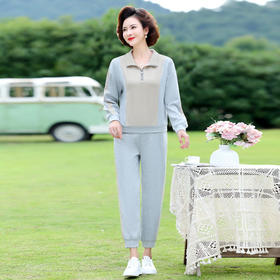 YMS-AA1149新款时尚气质休闲运动拼色拉链翻领卫衣裤子两件套