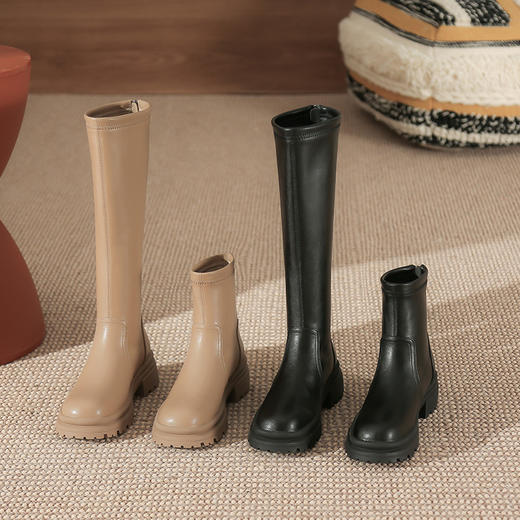 【成熟稳重，久穿不松垮】长靴不过膝靴子女骑士靴显瘦高筒靴粗跟厚底秋冬款女士靴子 商品图3