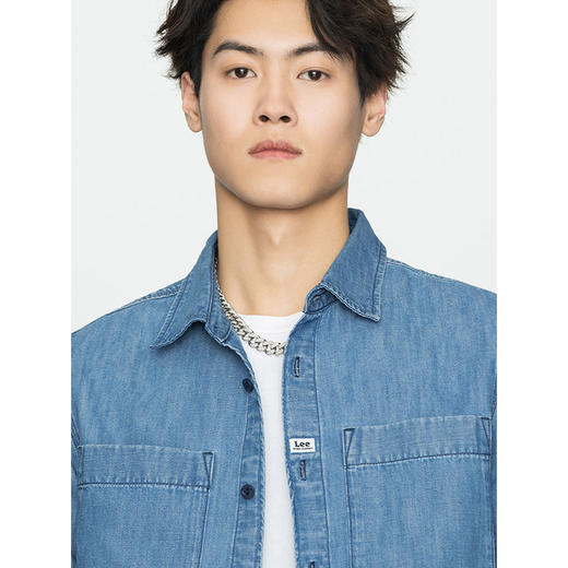 Lee商场同款22春夏新品舒适浅蓝男长袖牛仔衬衫LMT001591100-498 商品图4