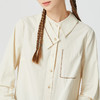 Famecoco范可儿小众原创不规则领衬衫女春秋白色纯棉长袖明线衬衣F225BH014 商品缩略图4