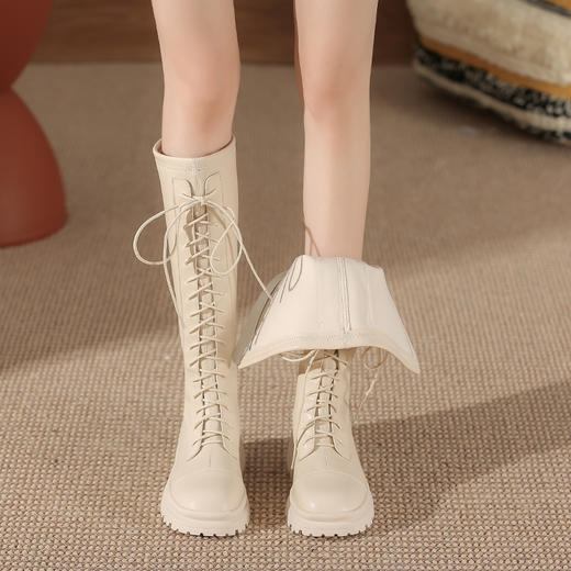 骑士靴高筒秋冬新款复古英伦风长靴粗跟厚底圆头百搭不过膝靴子女 商品图2