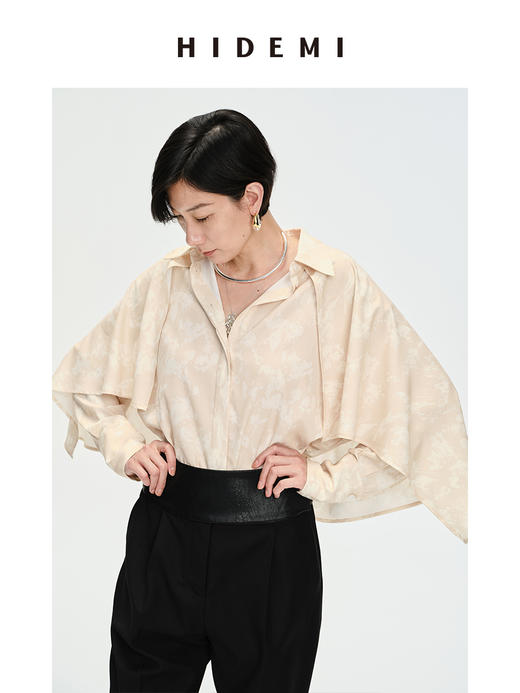 HIDEMI 裸⾊抽象印花⽃篷式设计感衬衫套装 衬衫/⻓裤 商品图11