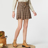 Famecoco范可儿咖色高腰jk短裙女格子a字春秋不对称百褶裙小个子F225HA017 商品缩略图1