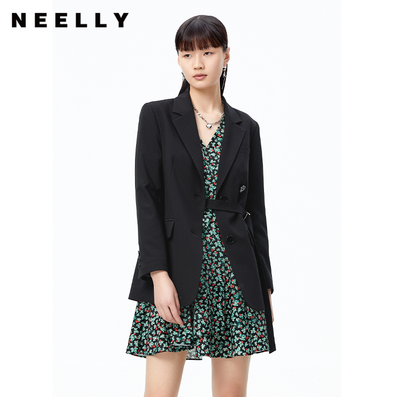 NEELLY纳俪商场同款2022秋季新款西装外套女别致系带收腰上衣显瘦N22082W01083
