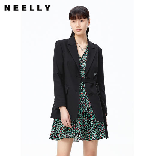 NEELLY纳俪商场同款2022秋季新款西装外套女别致系带收腰上衣显瘦N22082W01083 商品图0