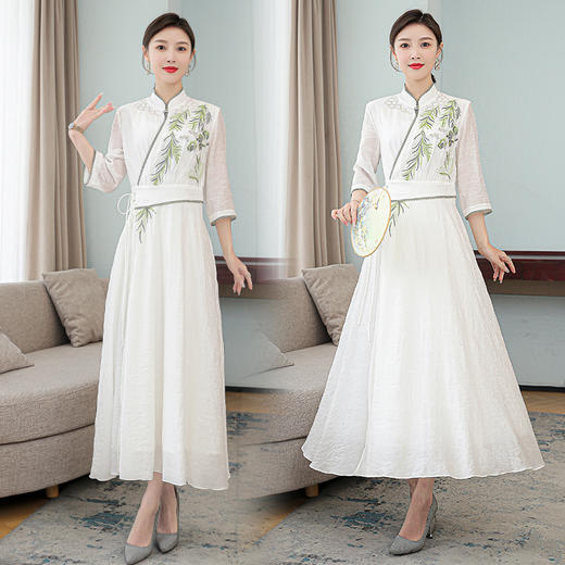 中国风中式复古优雅A字刺绣花开衫式雪纺连衣裙  XYX8175 商品图3