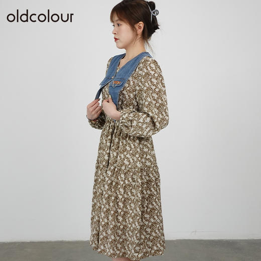 oldcolour2021秋商场同款气质拼接高腰显瘦碎花连衣裙DN33103420 商品图1