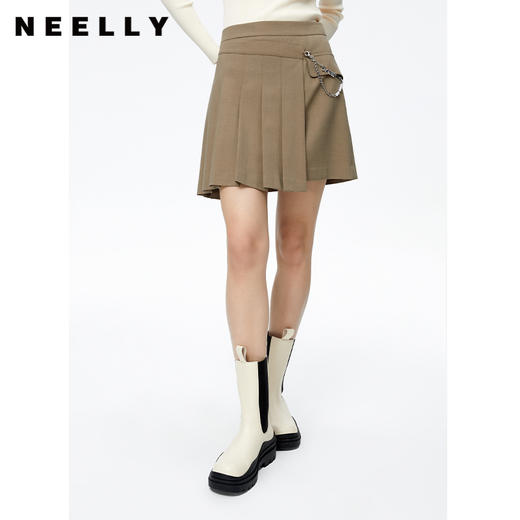 NEELLY纳俪商场同款2022秋季新款百褶裙女不对称设计A字裙显瘦N22082E01090 商品图3