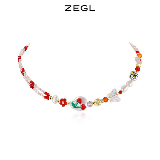 ZEGL樱桃琉璃串珠项链女夏季淡水珍珠轻奢小众高级感甜酷锁骨颈链 商品图0