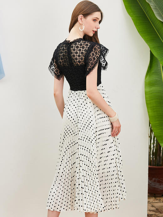 欧芮儿夏装2019新款女装蕾丝拼接连衣裙中长款气质波点百褶女裙 商品图1