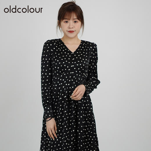 oldcolour春秋商场同款长袖气质小众V领碎花连衣裙GN31103862 商品图0
