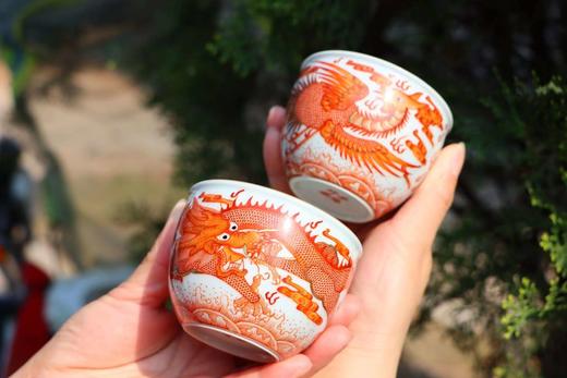 【矾红描金龙凤仿古缸杯】 商品图0