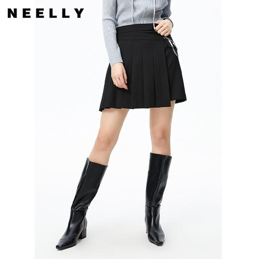 NEELLY纳俪商场同款2022秋季新款百褶裙女不对称设计A字裙显瘦N22082E01090 商品图0