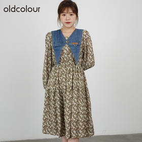oldcolour2021秋商场同款气质拼接高腰显瘦碎花连衣裙DN33103420