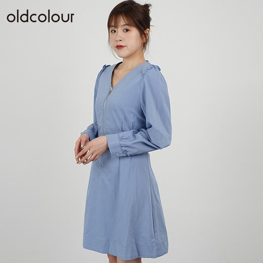 oldcolour2021秋商场同款V领长袖小清新气质短款连衣裙DN33103422 商品图1