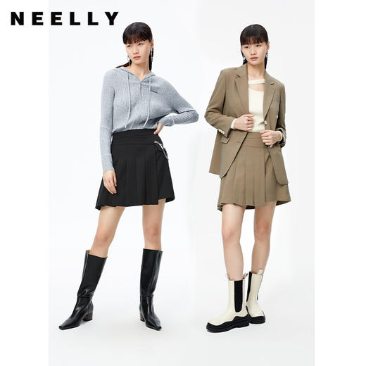 NEELLY纳俪商场同款2022秋季新款百褶裙女不对称设计A字裙显瘦N22082E01090 商品图2