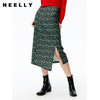 NEELLY纳俪商场同款2022秋季新款碎花半身裙女斜开叉高腰A字裙潮N22082E01088 商品缩略图0