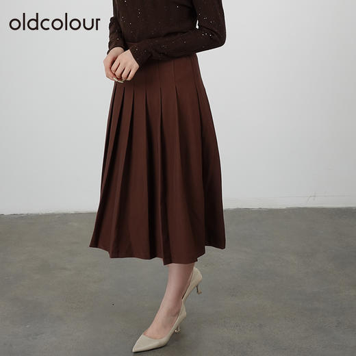 oldcolour2021秋商场同款简约气质中长款百褶半身裙DN33063511 商品图1