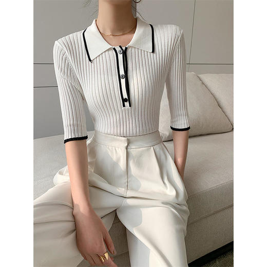 SJ-MX9010 冰丝针织衫短袖T恤夏季女装2022新款气质打底衫薄款半袖修身上衣 商品图1