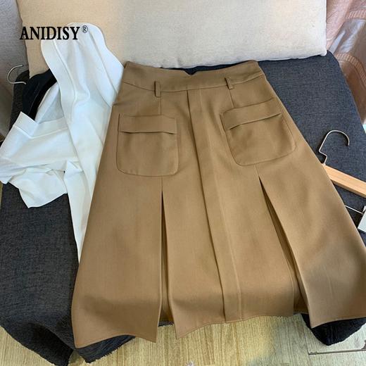 夏装法式优雅工装设计口袋侧拉链小开叉A字半身裙 商品图4