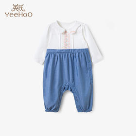 英氏婴儿连体衣秋装2022新款女宝纯棉按扣假两件哈衣YRHAJ32114A