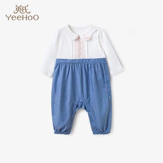 英氏婴儿连体衣秋装2022新款女宝纯棉按扣假两件哈衣YRHAJ32114A 商品图0