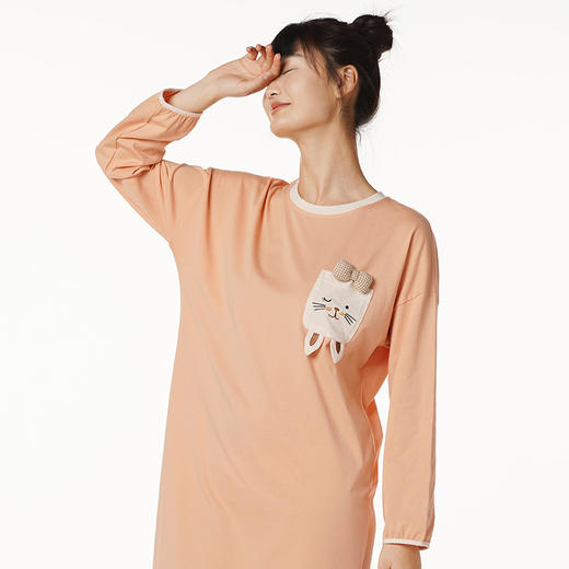 都市丽人好睡好眠女士正价棉质睡裙无尘棉单面薄家居服长袖裙睡衣LH26F1 商品图0