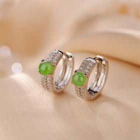 S925纯银，和田碧玉清透时尚圆珠轻奢气质感耳环CW-163