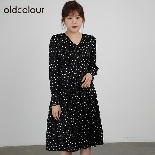 oldcolour春秋商场同款长袖气质小众V领碎花连衣裙GN31103862 商品图1