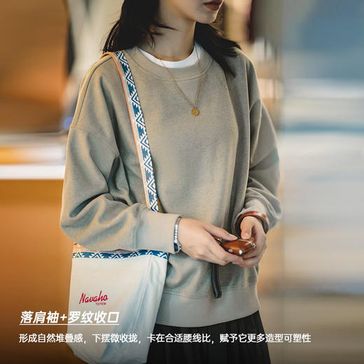 马登美式重磅灰色圆领落肩卫衣纯色宽松长袖上衣休闲小个子外套女 商品图3