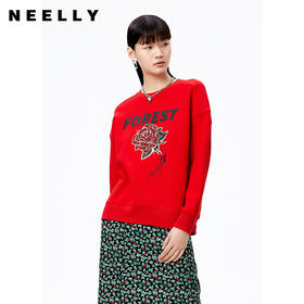 NEELLY纳俪商场同款字母玫瑰亮片卫衣女圆领落肩袖上衣宽松休闲N22082J01080