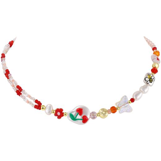 ZEGL樱桃琉璃串珠项链女夏季淡水珍珠轻奢小众高级感甜酷锁骨颈链 商品图2