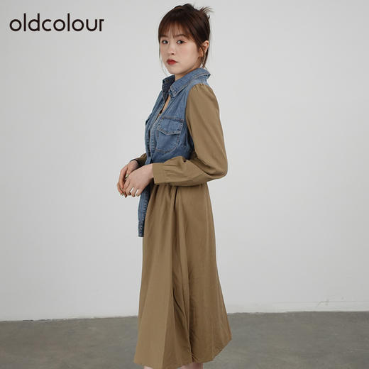 oldcolour2021秋商场同款设计感拼接假两件长款连衣裙DN33103421 商品图1
