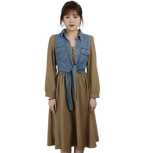 oldcolour2021秋商场同款设计感拼接假两件长款连衣裙DN33103421 商品图4