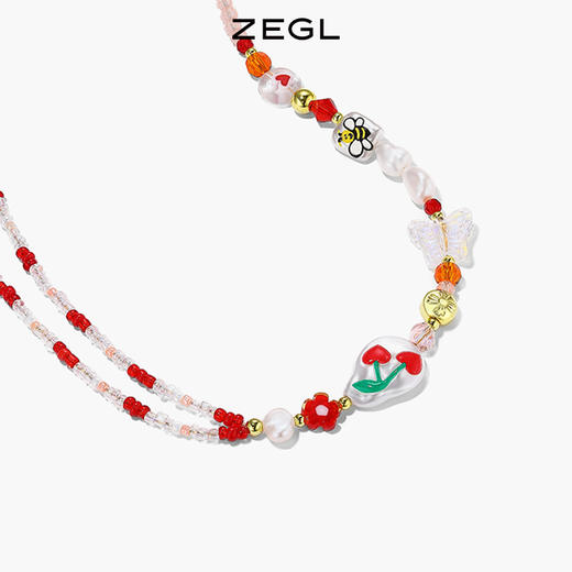 ZEGL樱桃琉璃串珠项链女夏季淡水珍珠轻奢小众高级感甜酷锁骨颈链 商品图1