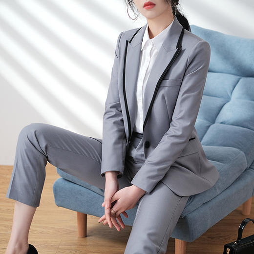 XZ-GMD20119简约灰色西装外套女春秋气质范时尚职业装工作服面试正装西服套装 商品图2