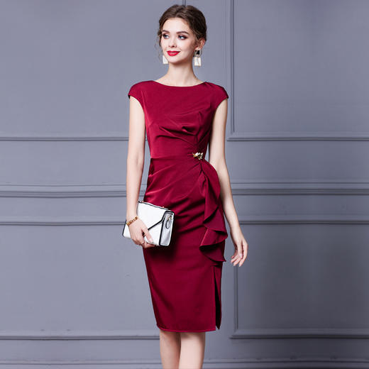 盖袖荷叶边裙 气质修身连衣裙礼服YY 商品图0