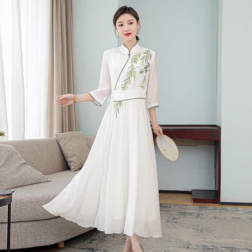 中国风中式复古优雅A字刺绣花开衫式雪纺连衣裙  XYX8175 商品图0