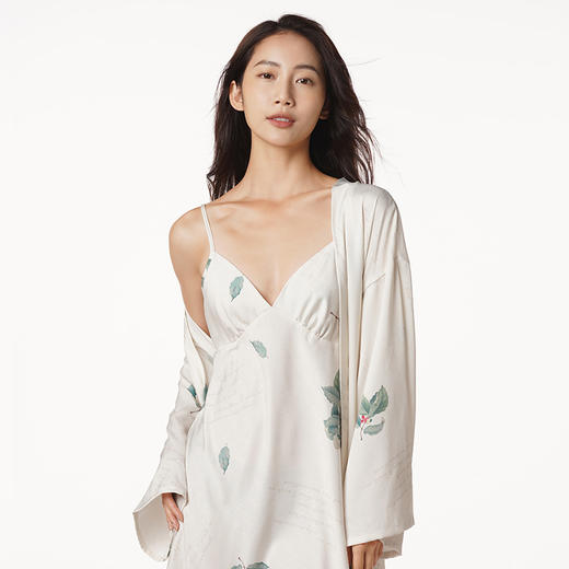 都市丽人好睡好眠女士丝质两件袍色丁提花薄家居服两件套睡衣LH23A7 商品图3