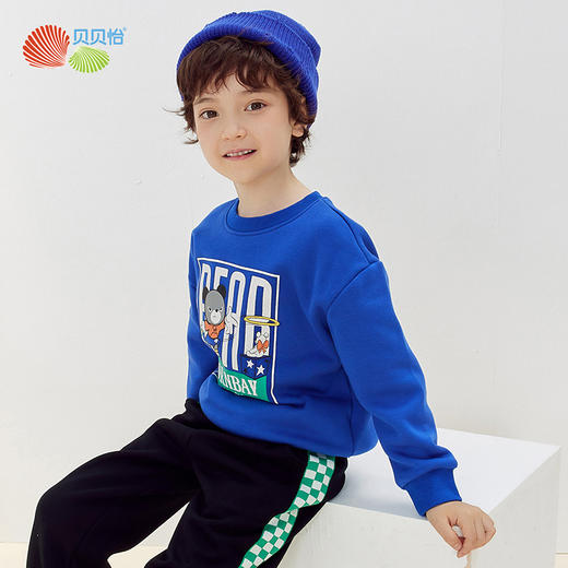 贝贝怡童装 春秋男童时尚卫衣舒适加绒保暖上衣223S3079 商品图7