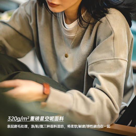 马登美式重磅灰色圆领落肩卫衣纯色宽松长袖上衣休闲小个子外套女 商品图2