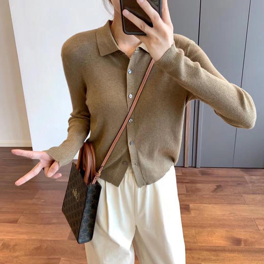 高阶品丨羊绒（10%）复古polo领翻领针织开衫 商品图3