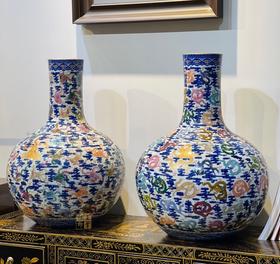 青花斗珐琅彩描金百龙百凤天球瓶