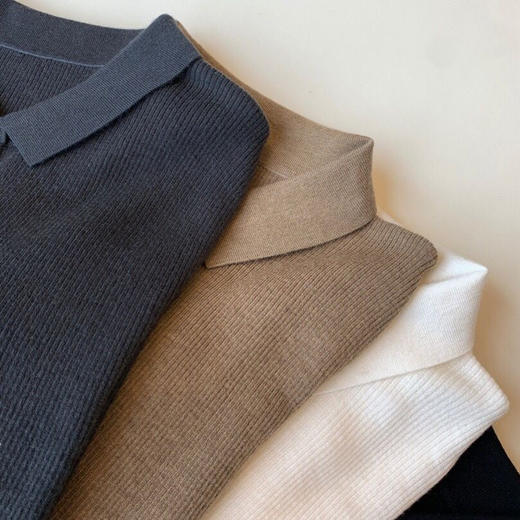 高阶品丨羊绒（10%）复古polo领翻领针织开衫 商品图1