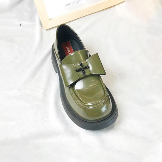 Westory22年秋季新款一脚蹬英伦风复古小皮单鞋厚底真皮乐福鞋72081 商品图2